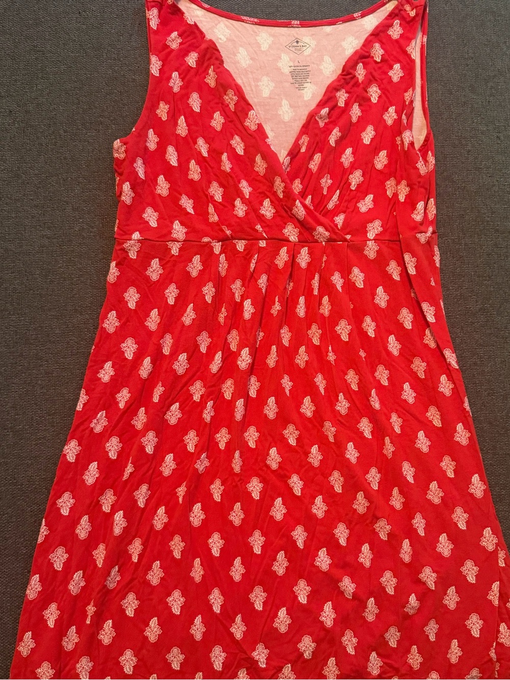 St. John's Bay Red V-Neck Dress with White Paisley Motif